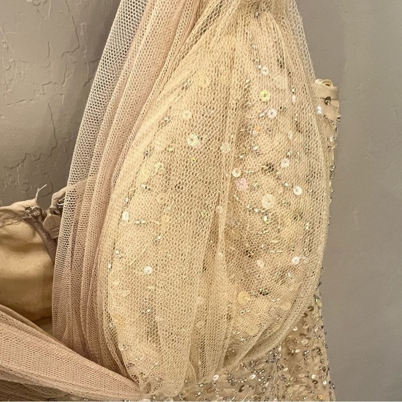 Teri Jon by Rickie Freeman heavily sequinned mermaid style gown, honey beige, 6 - Picture 9 of 16